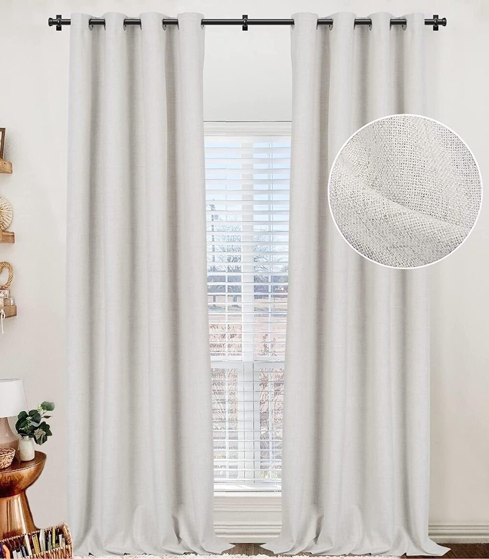 Linen Curtains 50" W x 84" L 2 Panels Set, Bedroom/Living Room, Beige